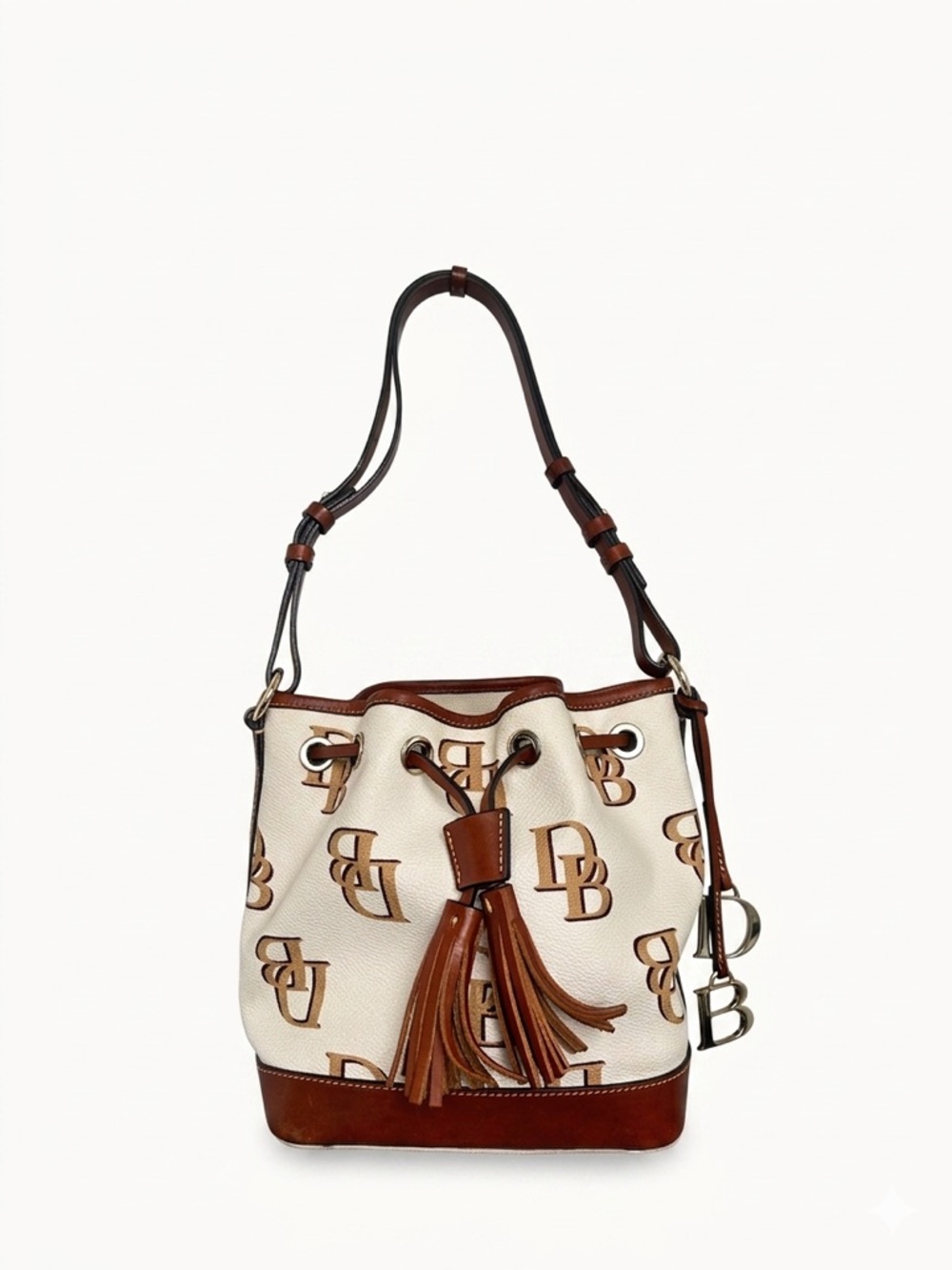 Dooney & Bourke K1169158 Monogram Small Drawstring Shoulder Bag with Tassels. - Picture 1 of 16